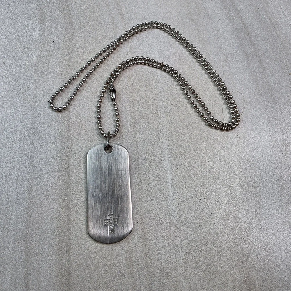 Stainless‎ Steel Dog Tag Necklace Cross Embossed TD MY LUV Engraved Ball Chain